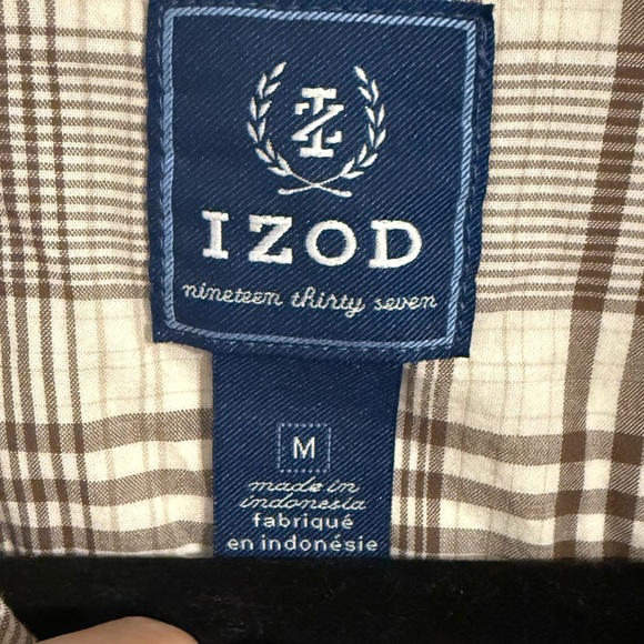 IZOD Women's Beige and Brown Plaid Button Down Shirt - Picture 2 of 5